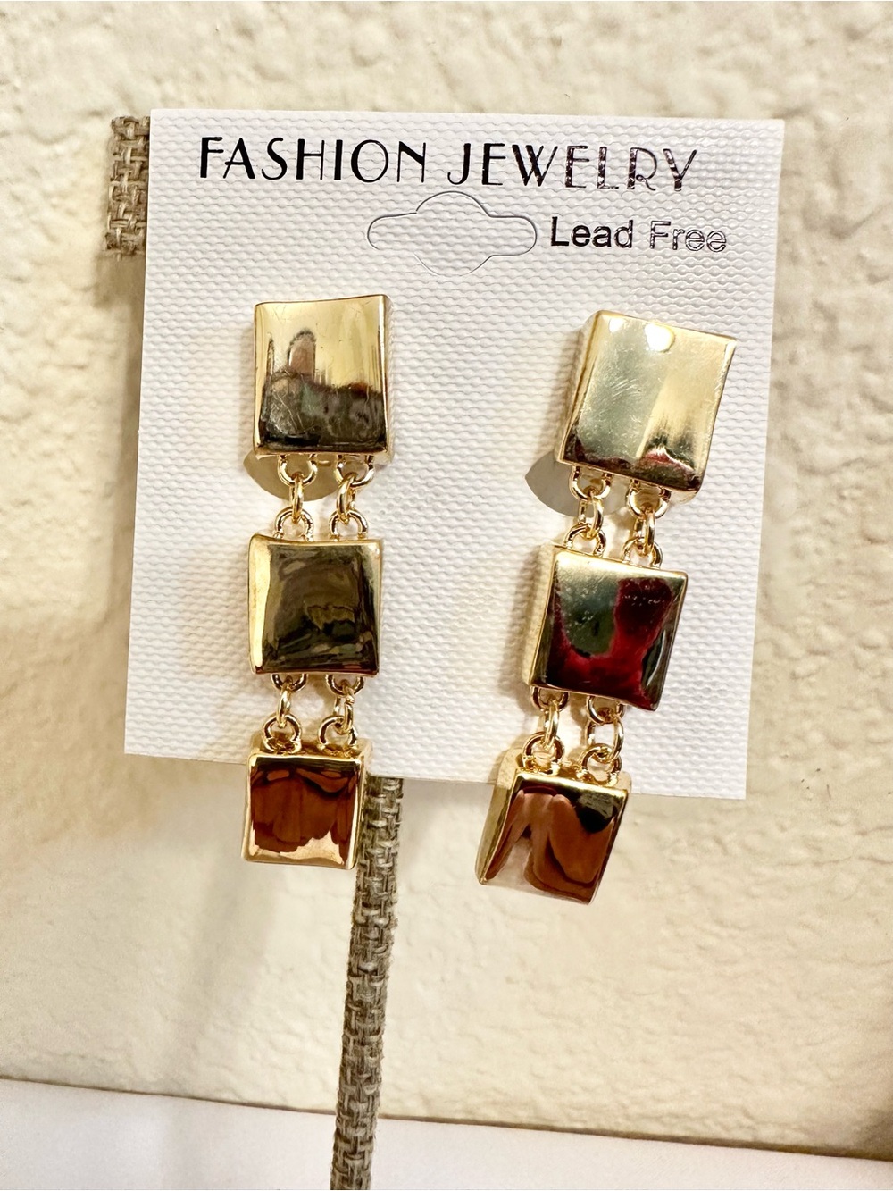 90s Vintage Gold Square Drop Earrings